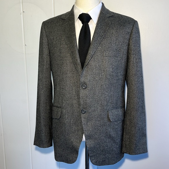 -Loro Piana M Ram Cashmere Silk Wool Blend Grey Herringbone Blazer Men's 42R - Picture 3 of 12